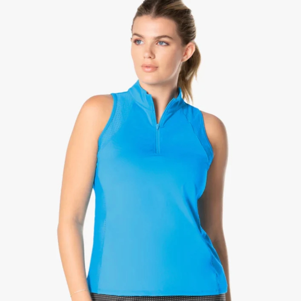 LUCKY IN LOVE Forever Mine Zip Tank Parrot Blue UPF 50 Size Medium 8-10 Tennis